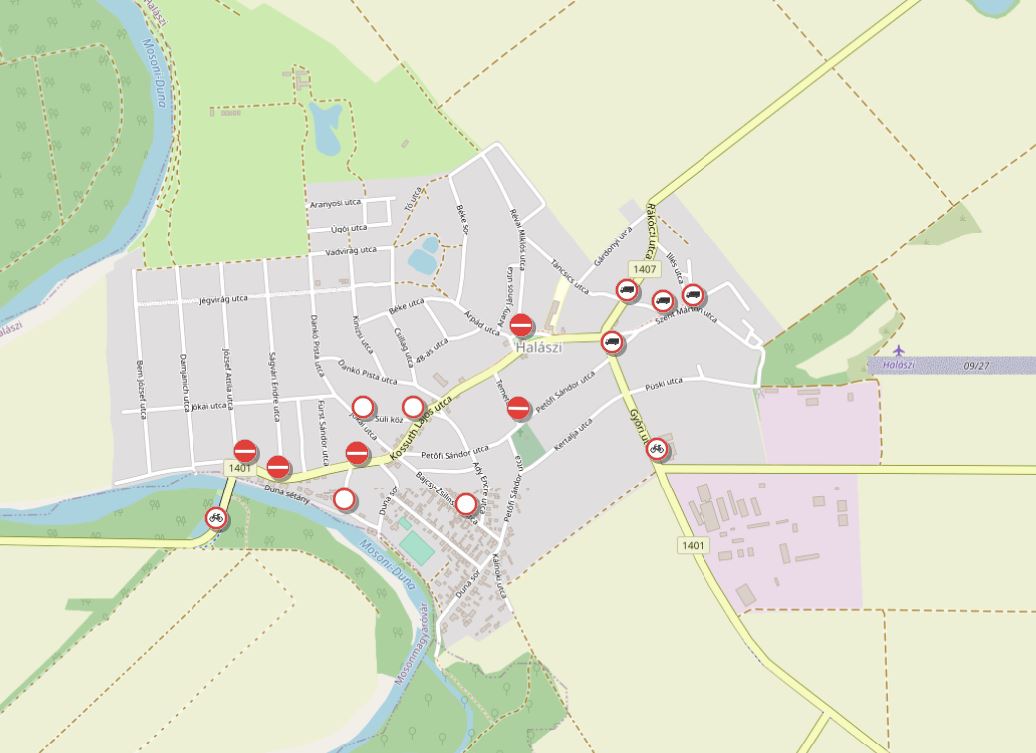 Behajtást tiltó táblák térképen Halászi településen